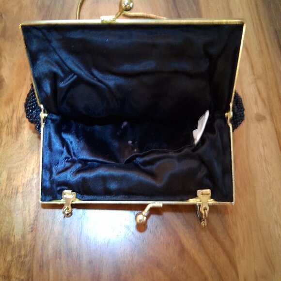 Clam-shell Black Beaded Evening Bag - Picture 2 of 3